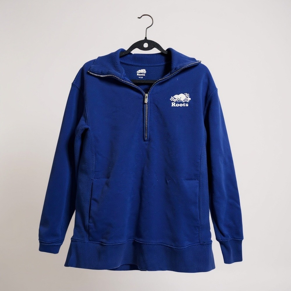 Roots Womens Blue Quarter-Zip Pullover Sweatshirt M‎ Medium Cotton Blend